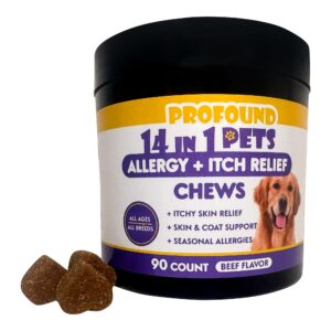 profound pets pet allergy and itch relief, dog allergy chews, intermittent itchiness, pet probiotic, seasonal allergies - anti itch support