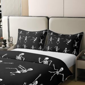 Erosebridal 100% Natural Cotton Sugar Skull Duvet Cover Twin,Black White Skeleton Bones Bedding Set,Halloween Horror Theme Comforter Cover,Gothic Spooky Bed Sets with 1 Pillowcase Home Room Decor