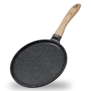 jeetee crepe pan nonstick, 9.5 inch comales para tortillas griddle pan for stove top, granite coating flat pancake pan dosa tawa, pfoa free and induction compatible (grey)