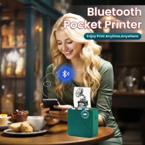 Bluetooth Mini Thermal Printer 300 DPI, Wireless Mini Pocket Printer, M02S Mini Inkless Sticker Printer, Print Pod, Mini Printer Sticker Maker with 6 Rolls Thermal Paper for Study Notes, Gifts