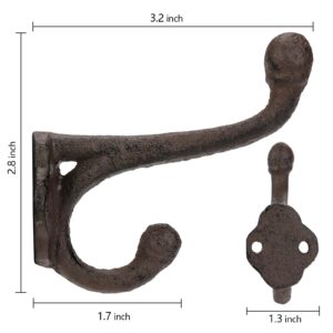 Peohud 10 Pack Cast Iron Coat Hooks, Rustic Wall Hooks, Wall Mounted Farmhouse Coat Hangers, Heavy Duty Double Hooks for Hanging Coats, Bags, Caps, Hats, Towels, Keys