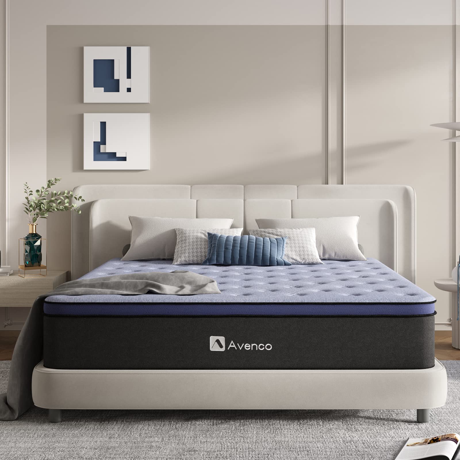 Avenco Full Mattress, Full Size Mattress in a Box, 12 Inch Hybrid Mattress Full, Medium Firm, Pocket Innerspring for Motion Isolation, Comfort Foam for Odor Reducing, CertiPUR-US