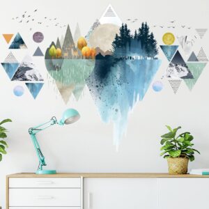 Nordic Geometric Wall Stickers, Removable DIY Mountain Reflection Wall Decal Murals Peel and Stick 3D Wall Art Stickers Murals Home Decor for Boy Bedroom Nursery Rooms Living Room