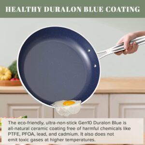 Nuwave Pro-Smart 12” & 8” SS Fry Pan Set, Healthy Duralon Blue Non-Stick Ceramic Coating, Heavy-Duty Tri-Ply Construction, Ergonomic Stay-Cool Handles, Induction-Ready & Works on All Cooktops