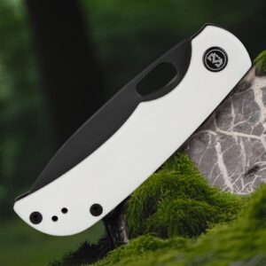 Miguron Knives M Moyarl Pocket Folding Knife,3.25" Black PVD 14c28n Blade White G10 Handle With Titanium Pocket Clip,Camping Hiking Knife MGR-806WH