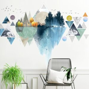 Nordic Geometric Wall Stickers, Removable DIY Mountain Reflection Wall Decal Murals Peel and Stick 3D Wall Art Stickers Murals Home Decor for Boy Bedroom Nursery Rooms Living Room