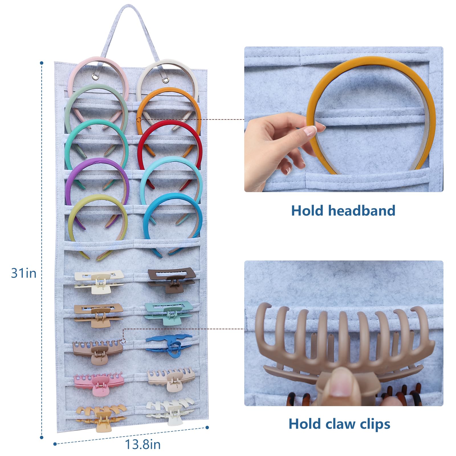 SMUK Hanging Headband Holder Organizer for Girls, Wall-mount Headband Storage Display for Women, Head Band Hair Accessories Organizer On Wall, Door, Wardrobe