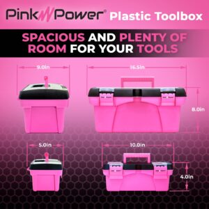 Pink Power Pink Tool Box for Women - Sewing, Art & Craft Organizer Box Small & Large Plastic Tool Box with Handle - Pink Toolbox Sewing Box Tool Storage Box - Portable Mini Locking Tool Boxes (2 Pack)