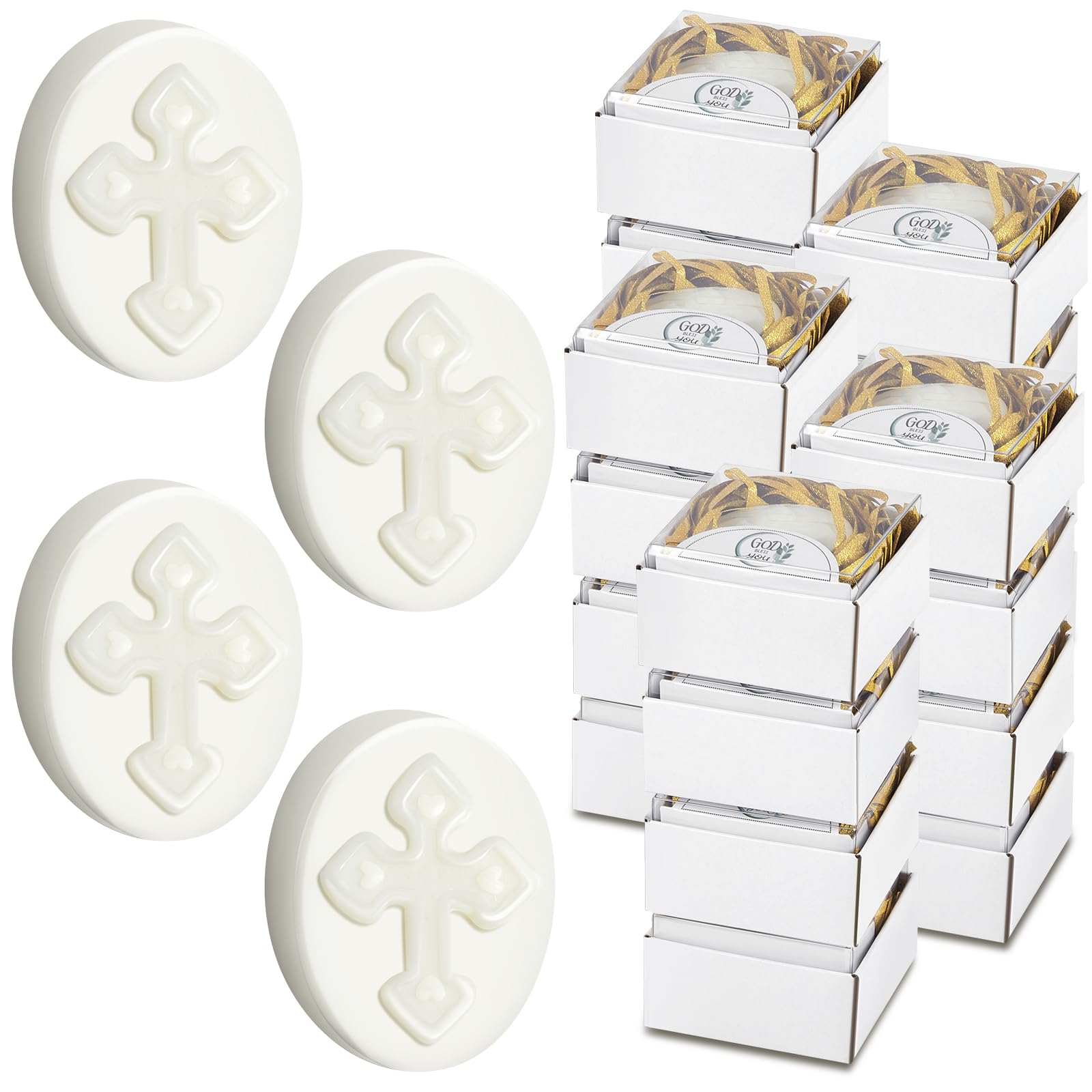 Dansib 24 Pack Cross Soap Baptism Favors Cross Heart Oval Bar Soap Baby Baptism Favor Scented Soap Favors Baby Shower Favors Christening Favors Communion Favor for Guests Wedding Birthday Gift Bridal