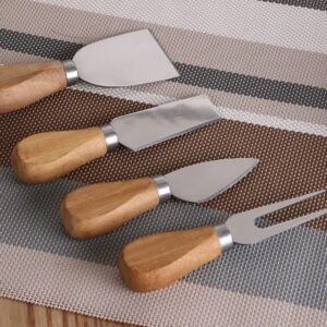 Acacia Wood Cheese Knife Set of 4 - Stainless Steel with Magnet - Knives and Block - Cheese Knife, Cheese Fork, Heart Knife, Shovel