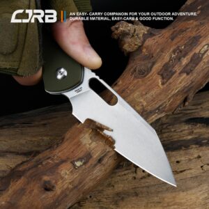 CJRB Pyrite-Alt (J1925A) Folding Pocket Knife with 3.11'' Stone Wash AR-RPM9 Wharncliffe Blade Green G10 Handle,Button Lock EDC Knife with Thumb Hole for Tactical,Outdoor,Hiking and Gift