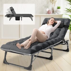 barbella folding lounge chair with mattress, 4 position adjustable folding sleeping bed cot patio chaise lounge chairs perfect for sunbathing, camping, pool, beach, patio