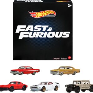 Hot Wheels Cars, Premium Fast & Furious 1:64 Scale 5-Pack Die-Cast Toy Cars for Collectors, HKF07