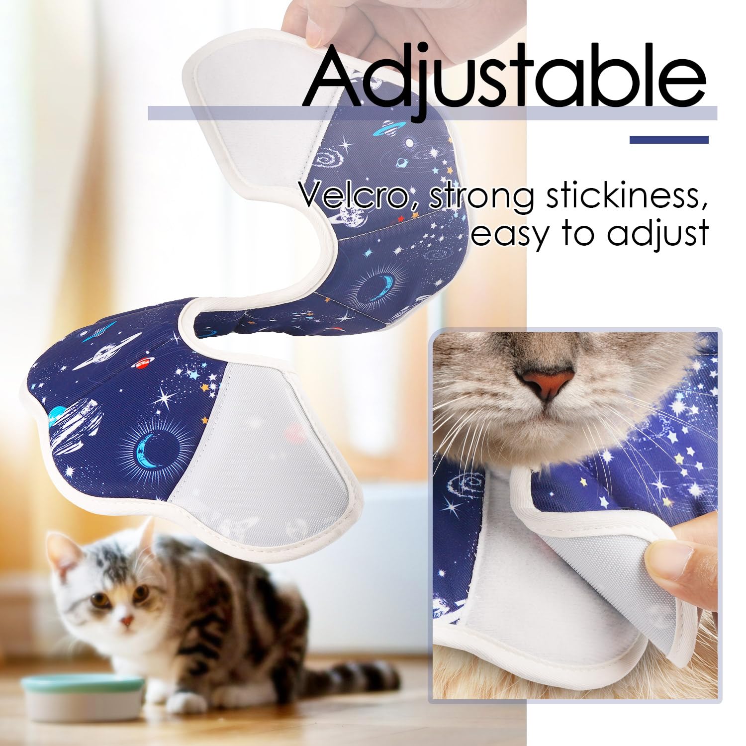 CATPRO Soft Recovery Adjustable Cat Cone fits Different Sizes cat, is Anti-Licking but has No Effect on The Cat's Daily Life, Elizabethan Neck Protective Collar for Cats Kittens-Starry Sky Blue-S