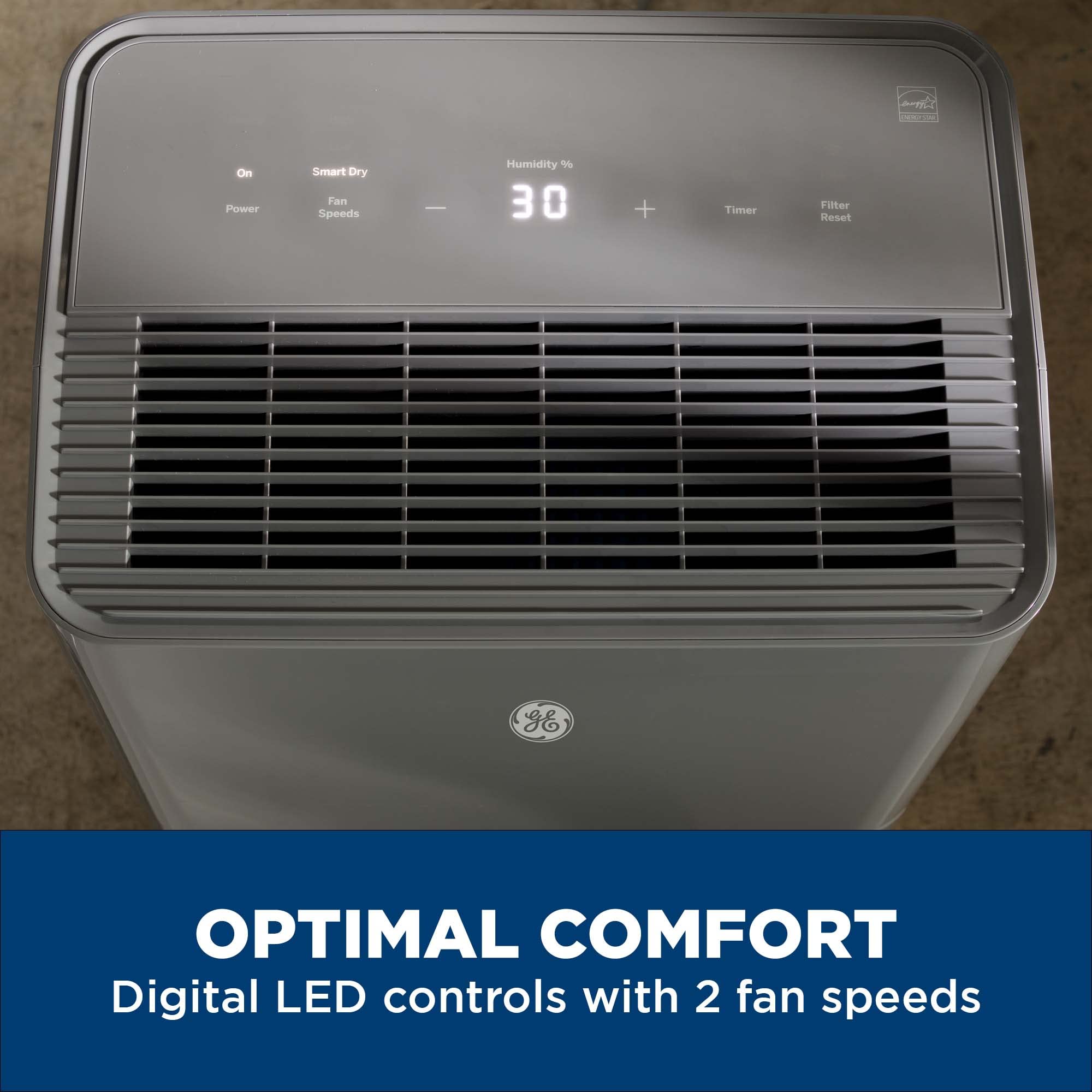 GE Energy Star Portable Dehumidifier for Basement, Bedroom, Bathroom, Garage or Large Rooms up to 4500 Sq Ft, 50 Pint with Removable Bucket and Continuous Drain Connect for Auto or Manual Drainage