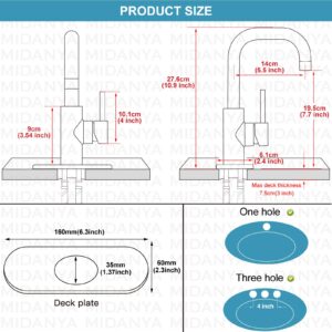 Midanya Wet Bar Faucet,Single Hole Handle Swivel Spout Bathroom Sink Faucet Utility Bar Mixer for 1 Hole Outdoor Kitchen Faucet Laundry Camper Farmhouse RV Vanity Faucet with Deck Plate,Matte Black