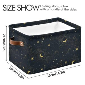 Sletend Storage Basket Moon Starry Sky Fabric Organizer Bin with Handle Foldable Canvas Cloth Storage Organizer Drawer for Shelf Closet Bedroom Home Office