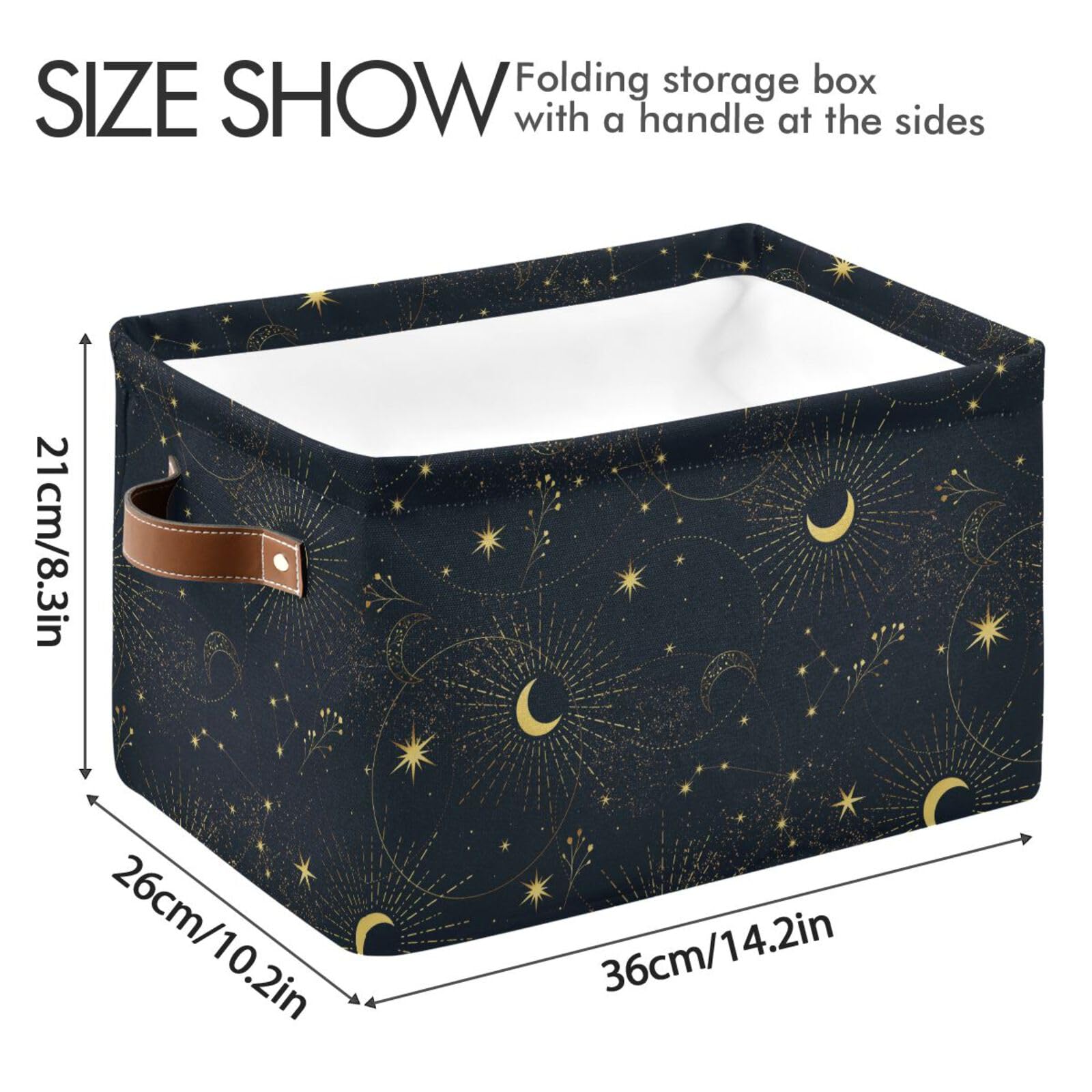 Sletend Storage Basket Moon Starry Sky Fabric Organizer Bin with Handle Foldable Canvas Cloth Storage Organizer Drawer for Shelf Closet Bedroom Home Office