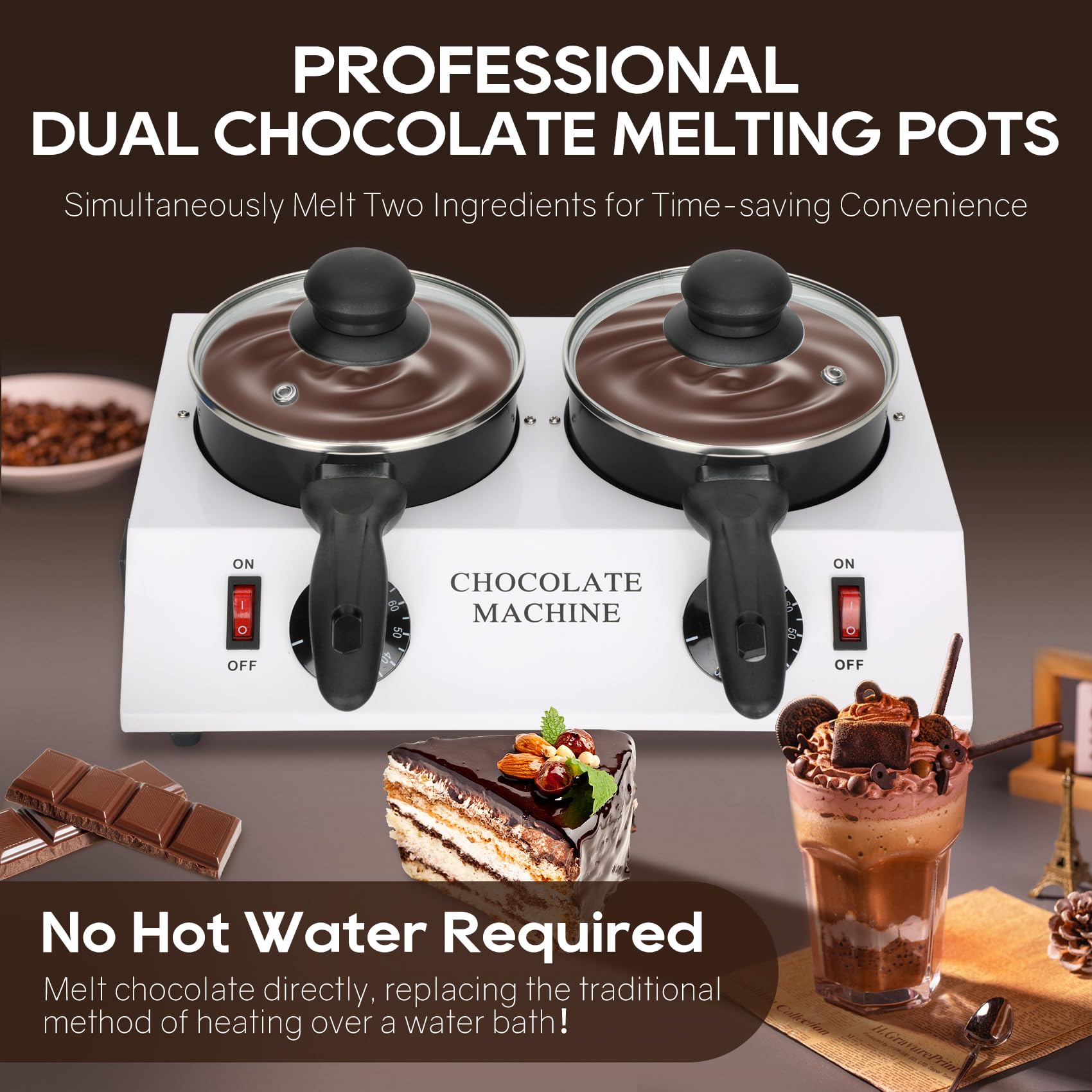 Chocolate Melting Machine Electric Heating Chocolate Tempering Machine Melting Pot Fast and Even Melting Ideal Create for Chocolate,Candy,Butter Making Warming Coffee Milk Wine (Double)