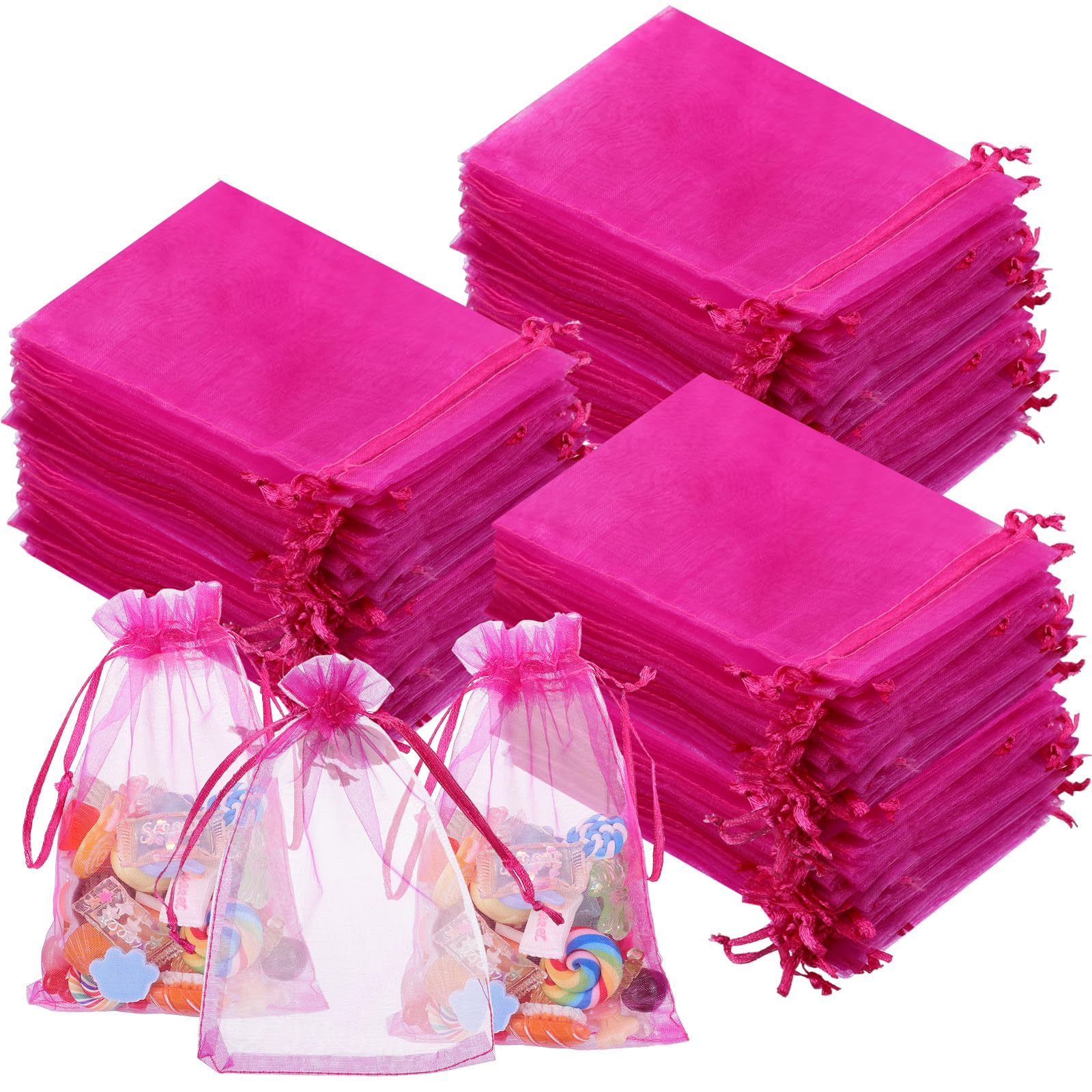 Woanger 500 Pcs Hot Pink Organza Bags Bulk 4 x 6 Inch Small Drawstring Mesh Gift Bags Sheer Jewelry Pouches sachet Bags for Wedding Favor Christmas Birthday Party Bridal Shower Candy Bags