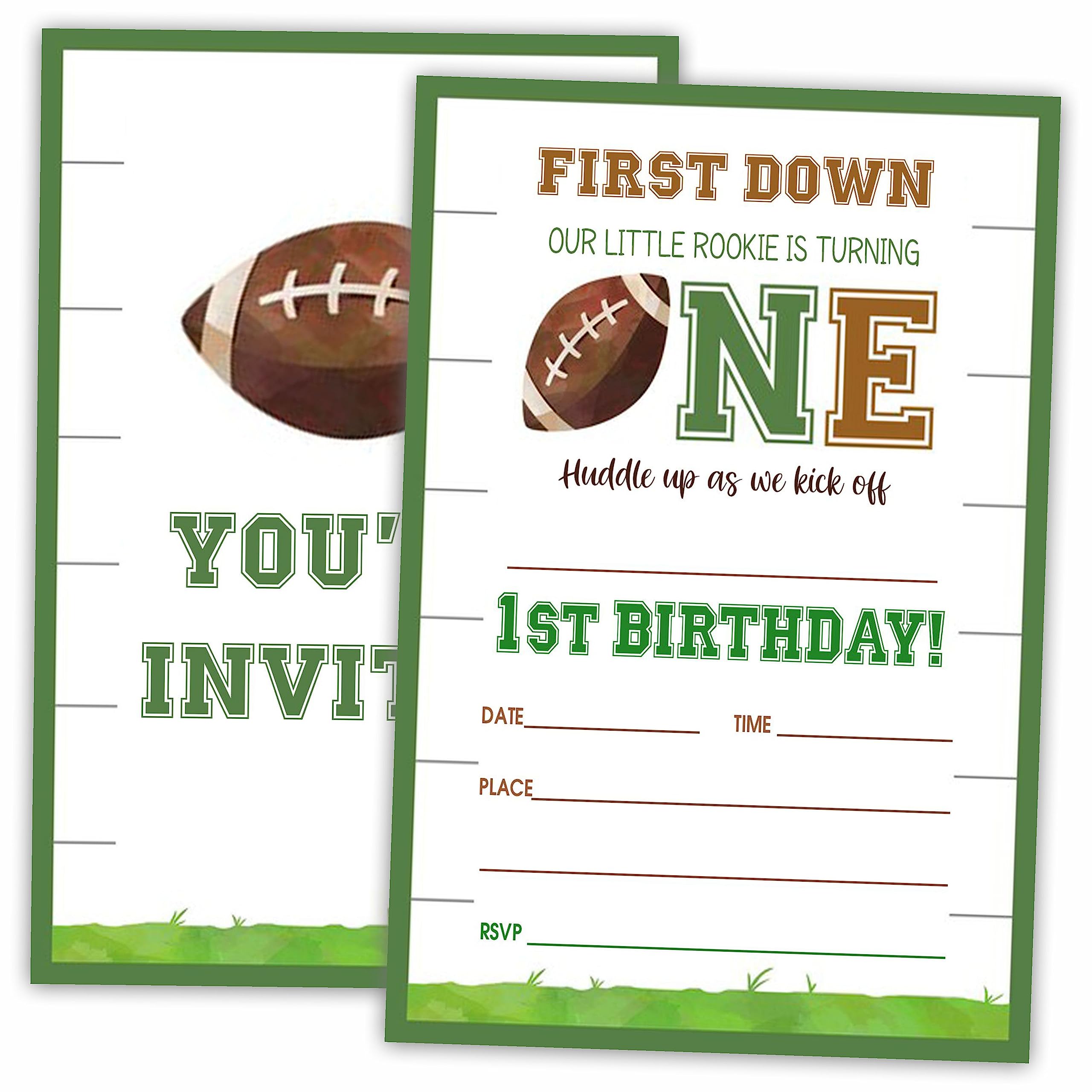 AWSICE Football 1st Birthday Party Invitations, Sports Themed Invite Cards (20-Pack) with Envelopes, Rugby Style Birthday Party Supplies Decorations(4"x6")-C05