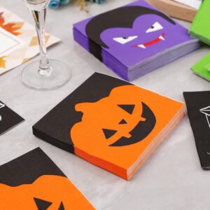 100 PK Halloween Cocktail Napkins - 4 Assorted Designs - 3-Ply Halloween Paper Napkins for Halloween Party Supplies Disposable Party Napkins Ghost Paper Beverage Napkins Bulk Kids Birthday