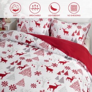 Christmas Duvet Cover Set King Reindeer Snowflakes Bedding Set Soft Microfiber Quilt Duvet Cover with 2 Pillowcases for Home Decoration