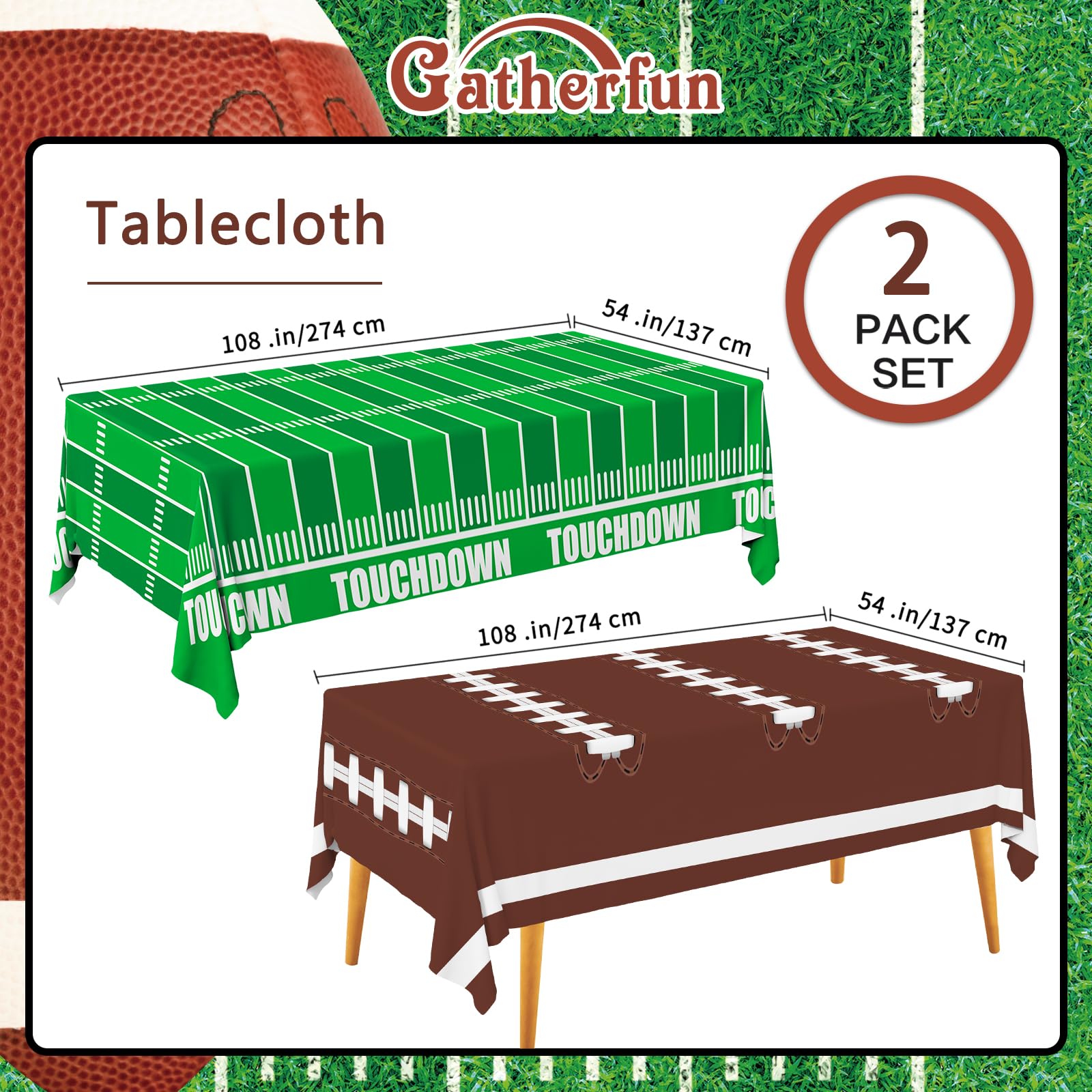 Football Party Decorations Disposable Tablecloth Plastic Touchdown Table Cover for Birthday Party Football Party Games Decoration 54 X 108Inch，2 Pack