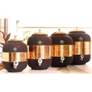 Indian Art Villa Half Hammered With Silk Finish Copper Water Pot In Black Color, Water Storage Volume - 169 Oz