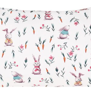 Scientific Sleep Cute Bunny Like Flower & Baby Carrot 100% Cotton Cozy 3 Pcs Twin Bed Sheet Set, Flat Sheet & Fitted Sheet & Pillowcase Natural Bedding Set (Rabbit, Twin)