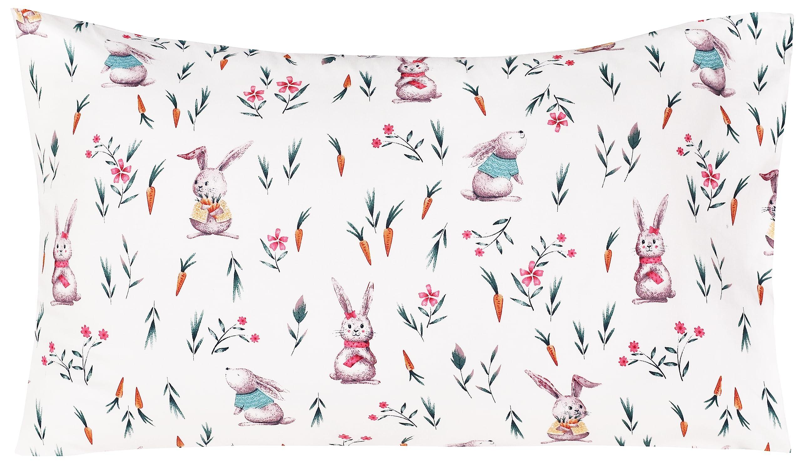 Scientific Sleep Cute Bunny Like Flower & Baby Carrot 100% Cotton Cozy 3 Pcs Twin Bed Sheet Set, Flat Sheet & Fitted Sheet & Pillowcase Natural Bedding Set (Rabbit, Twin)