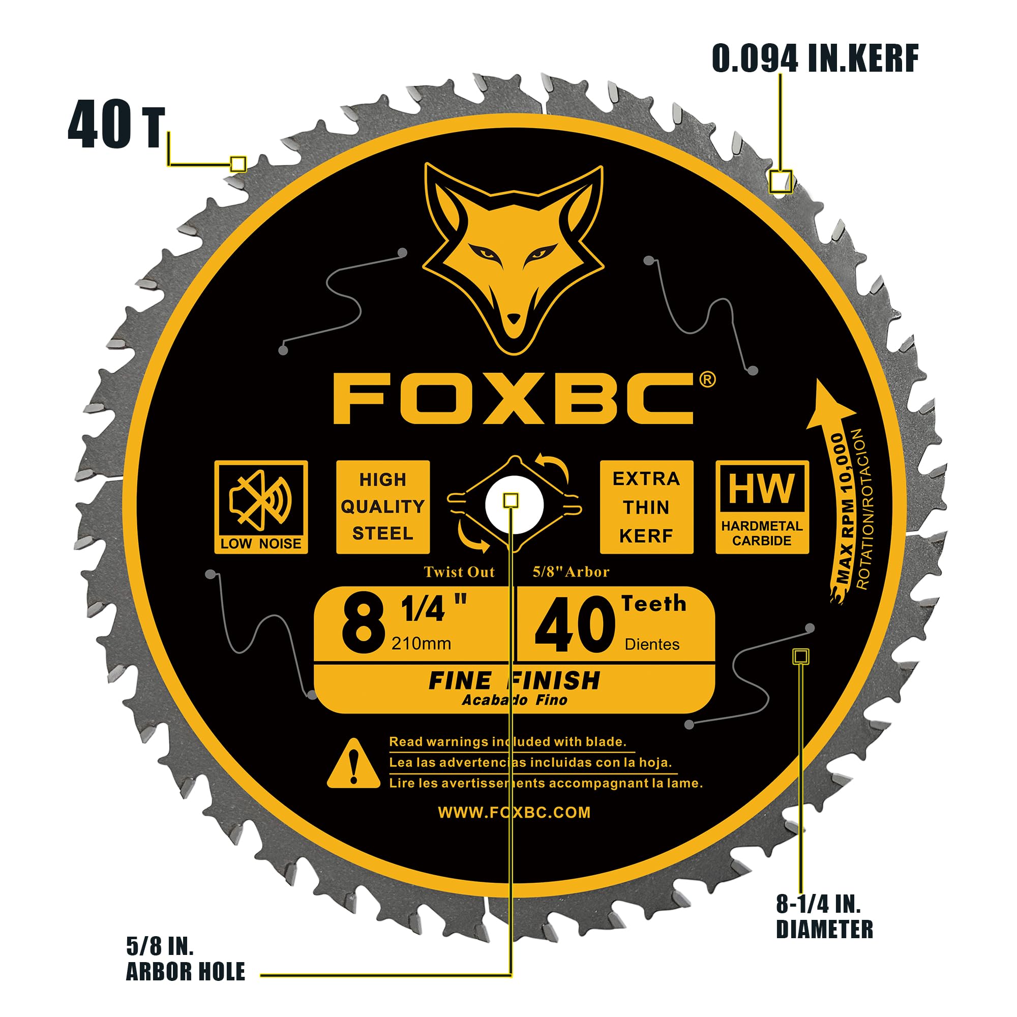 FOXBC 8-1/4 Inch Table Saw Blade 40 Tooth, Replacement for Freud Diablo D0840, DeWalt DWA181440 Finishing Circular Saw Blade, DeWalt DWE7485 Table Saw with 5/8" Arbor, Diamond Knockout