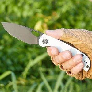 Miguron Knives M Moyarl Pocket Folding Knife,3.25" Black PVD 14c28n Blade White G10 Handle With Titanium Pocket Clip,Camping Hiking Knife MGR-806WH