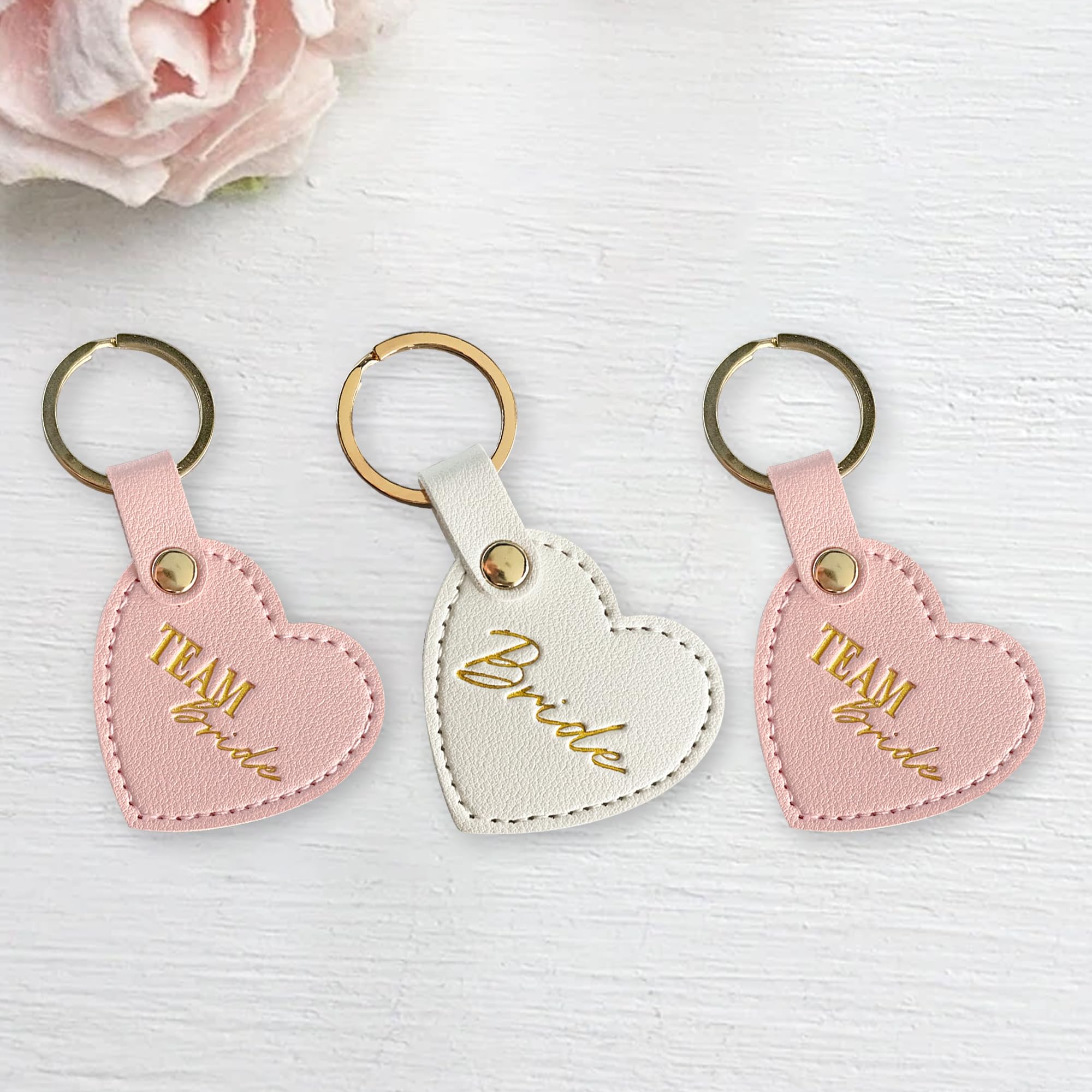 GroomBrideGifts Bridesmaid Gifts Bachelorette Party Favors Decorations For Women 10 Pcs Team Bride Keychains.（Light Pink）