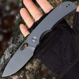 Miguron Knives M Moyarl Folding Knife,3.25" Dark Grey PVD 14c28n Blade Grey G10 Handle With Titanium Pocket Clip, Camping Hiking Pocket Knife MGR-806DG