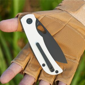 Miguron Knives M Moyarl Pocket Folding Knife,3.25" Black PVD 14c28n Blade White G10 Handle With Titanium Pocket Clip,Camping Hiking Knife MGR-806WH