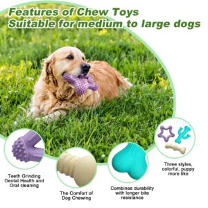 3 Pack Dog Chew Toys for Aggressive Chewers,Indestructible Dog Toys with Natural Rubber,Bamboo Fiber for Powerful Chewers for Medium,Large Breeds to Keep Pup Entertained(Large)