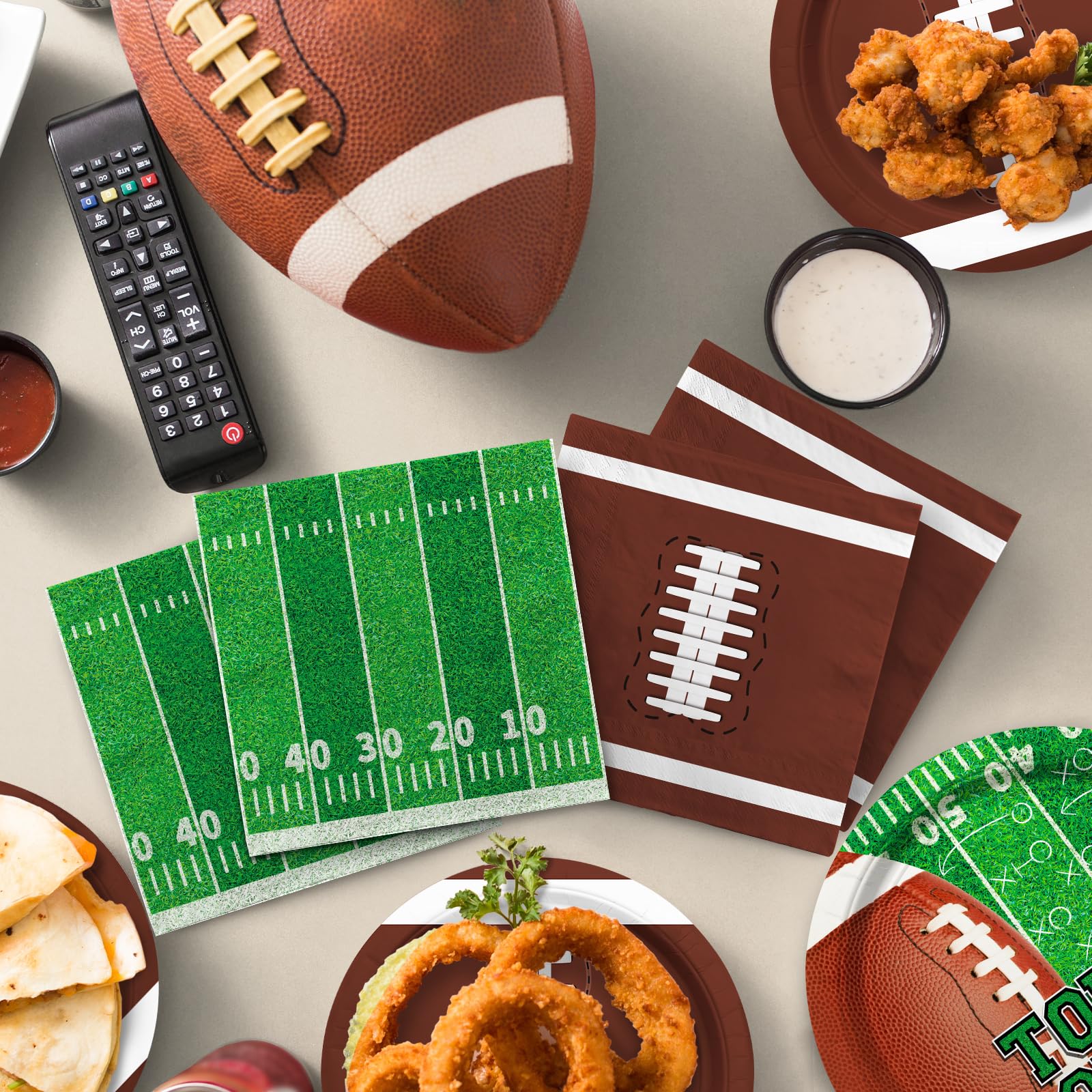 Football Party Supplies Kit Serve 50,Includes Touchdown Dinner Plates, Dessert Plates and Napkins for Football Birthday Party Football Game Day Tailgate Party Decorations