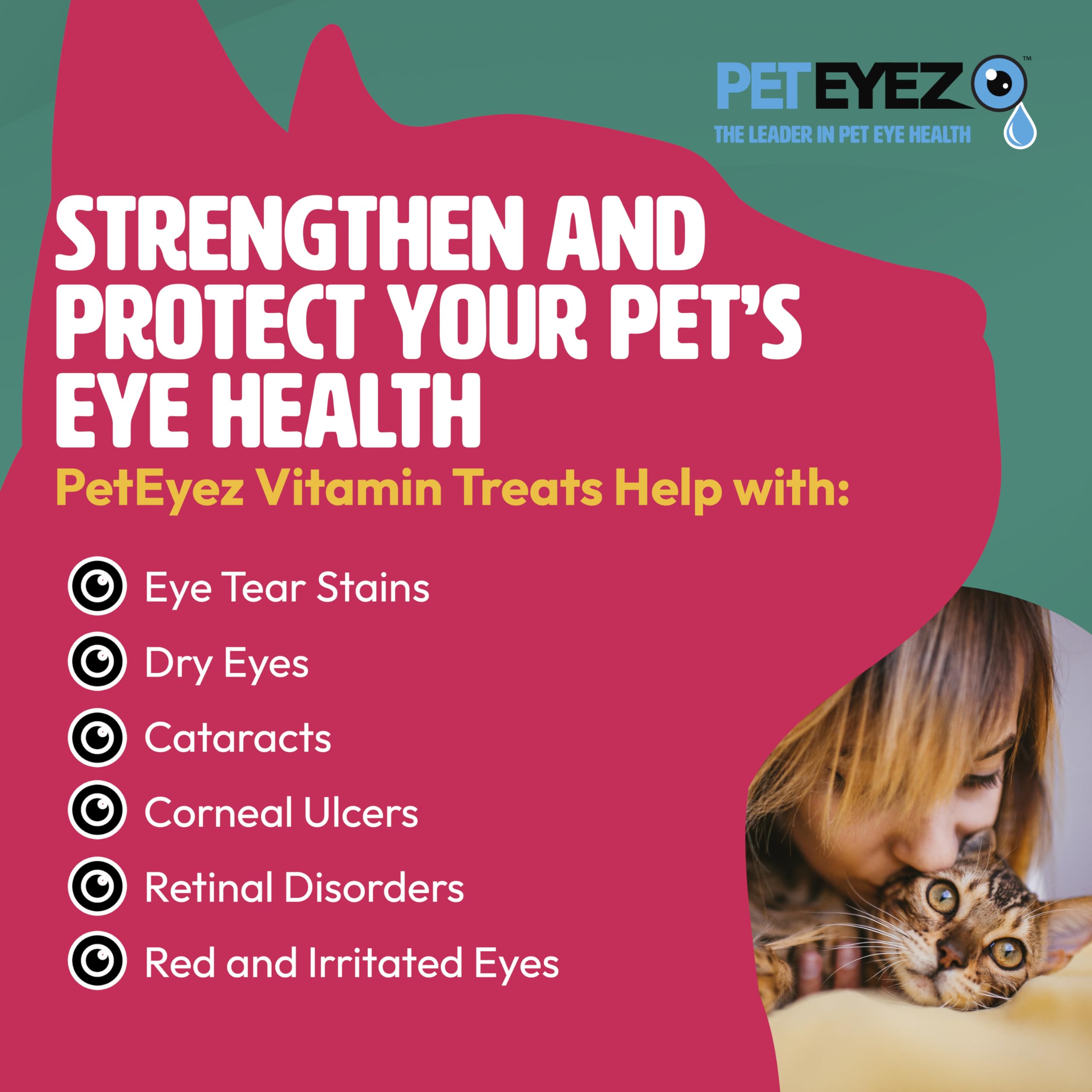 PetEyez Vitamin Treats for Cats - Tear Stain Remover - Eye Health Support - Reduces Itching & Allergies - Chicken Flavor - 1oz