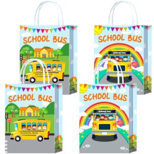 16 pieces school bus goodie bags for school bus birthday party supplies,school bus gift snacks treat candy party favors bags with handles for kids kindergarten school bus theme party decorations