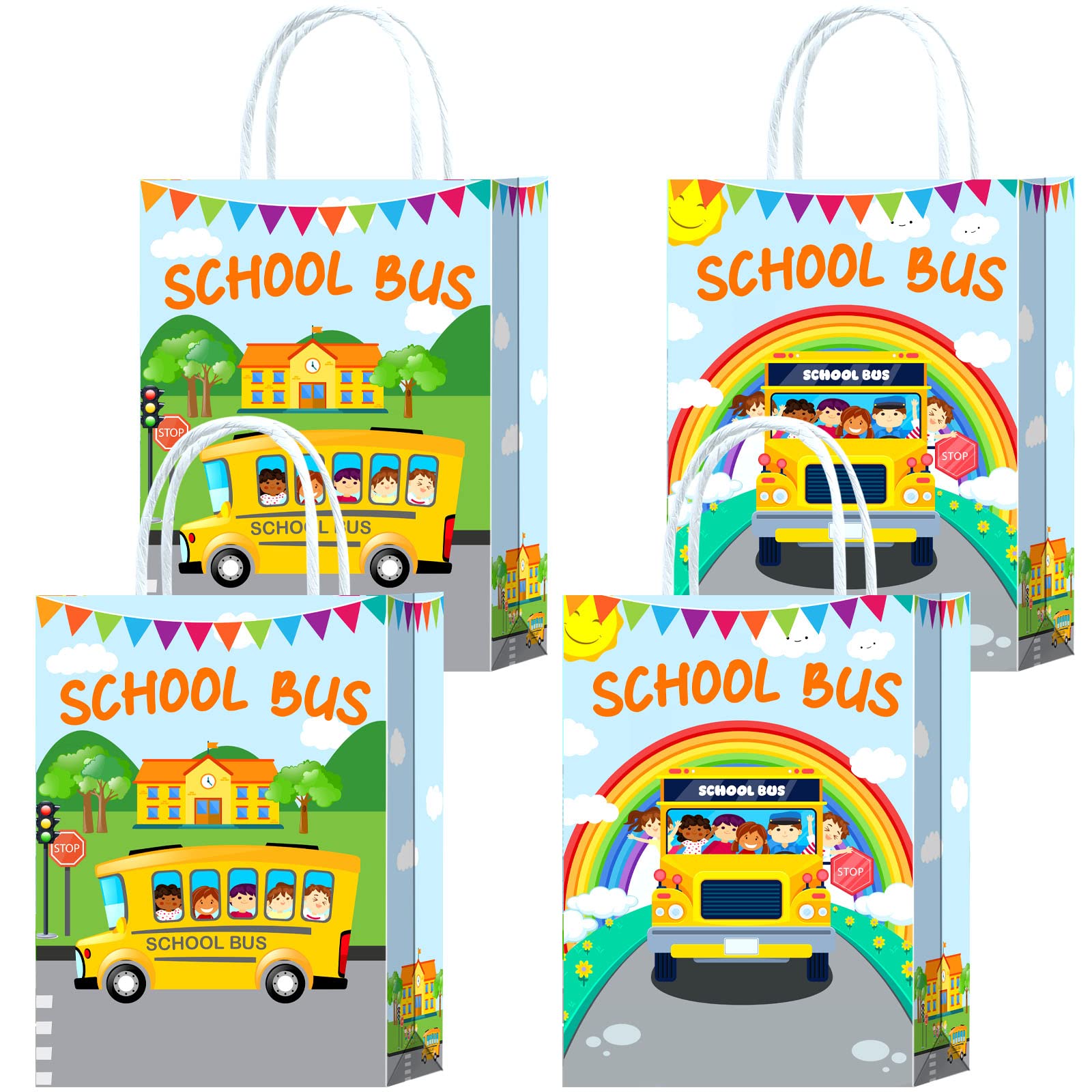 16 Pieces School Bus Goodie Bags for School Bus Birthday Party Supplies,School Bus Gift Snacks Treat Candy Party Favors Bags with Handles for Kids kindergarten School Bus Theme Party Decorations