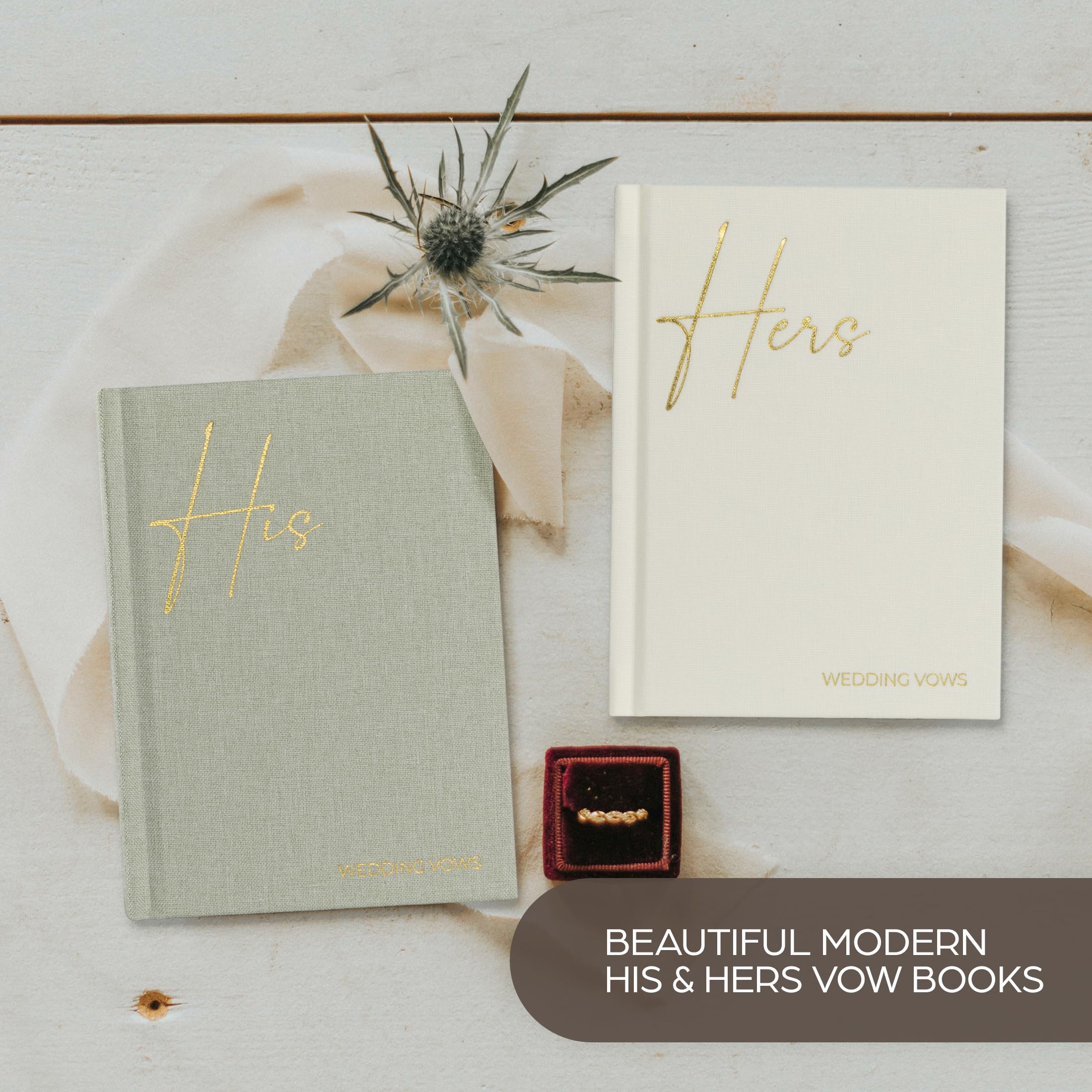 Elegant Linen Wedding Vow Books With Gold Foil Lettering - Perfectly Sized His and Hers Vow Books With Plenty Of Pages To Write Whatever is on Your Heart - A Beautiful Addition For The Wedding Day