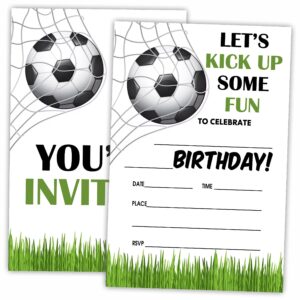 awsice soccer birthday party invitations, sports invite cards (20-pack) with envelopes, birthday party supplies decorations(4"x6")-c13