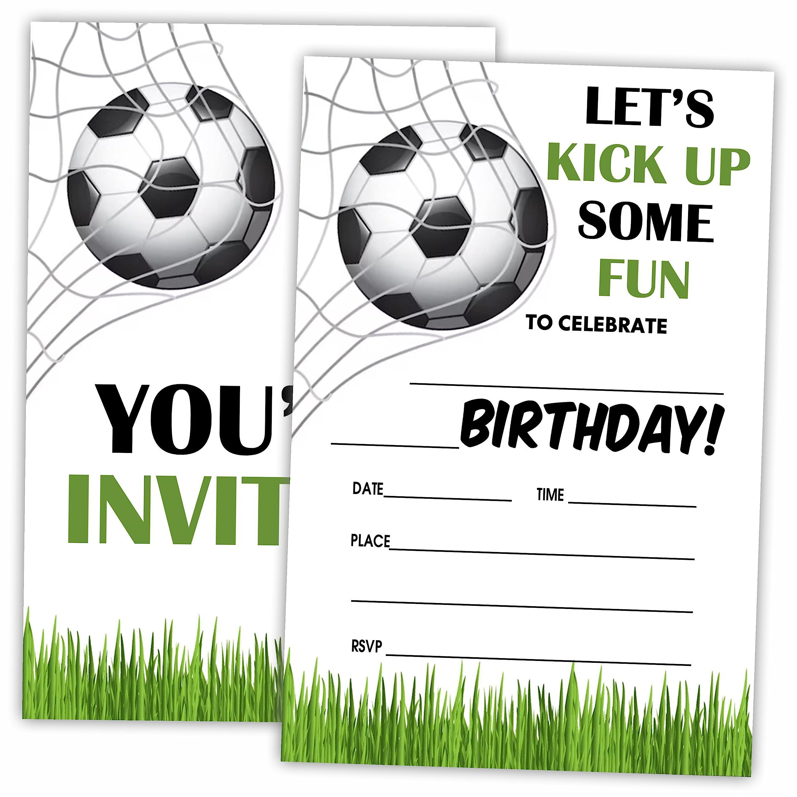 AWSICE Soccer Birthday Party Invitations, Sports Invite Cards (20-Pack) with Envelopes, Birthday Party Supplies Decorations(4"x6")-C13