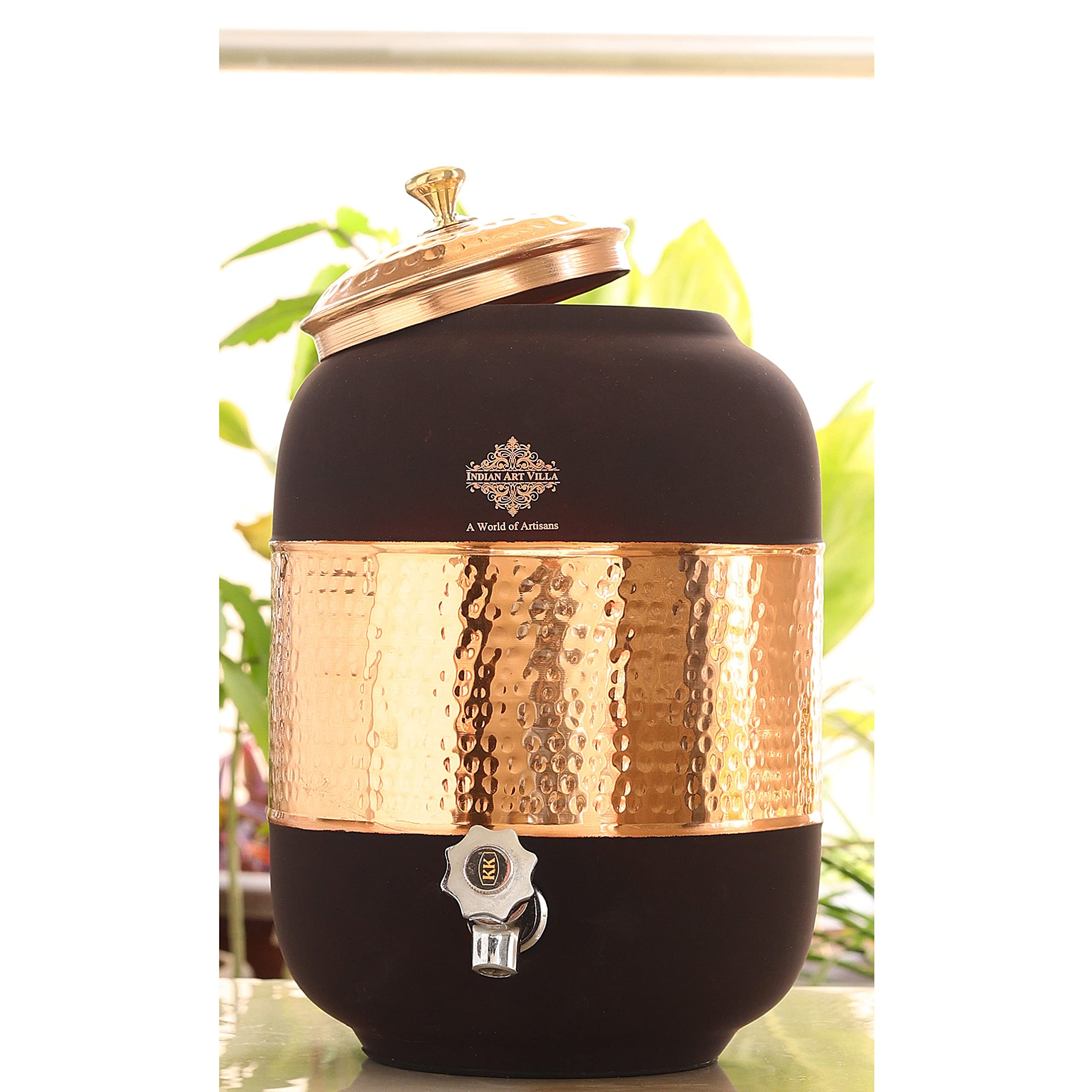 Indian Art Villa Half Hammered With Silk Finish Copper Water Pot In Black Color, Water Storage Volume - 169 Oz