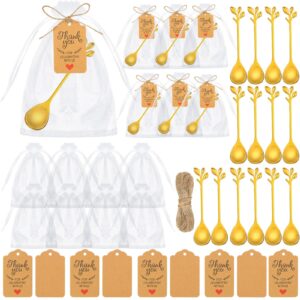 dandat 50 sets wedding tea spoon favor bulk include leaf coffee spoon gold creative tableware dessert spoons stainless steel demitasse spoons mini bags labels for baby shower party bridal shower gift