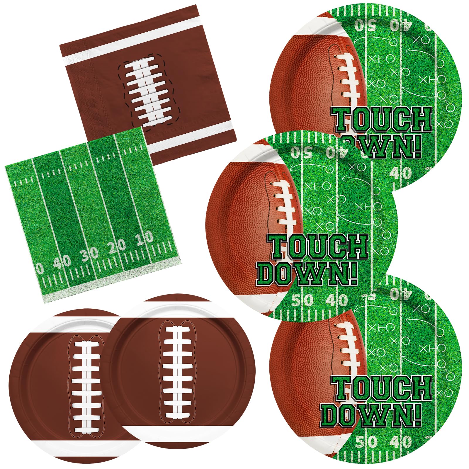 Football Party Supplies Kit Serve 50,Includes Touchdown Dinner Plates, Dessert Plates and Napkins for Football Birthday Party Football Game Day Tailgate Party Decorations