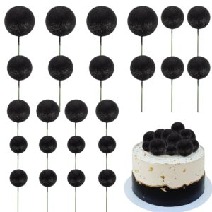 24 pcs balls cake toppers glitter ball cake picks foam ball shaped cupcake toppers mini balloons baby shower cake decorations for wedding enaggement bridal shower birthday party supplies black