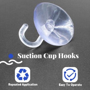 Kyuionty 30 Pack Suction Cup Hooks, Clear Plastic Suction Cups Wall Hooks Transparent Reusable Suction Cups Sucker Pads Hooks for Glass Window Wall Bathroom Shower Kitchen (30mm)