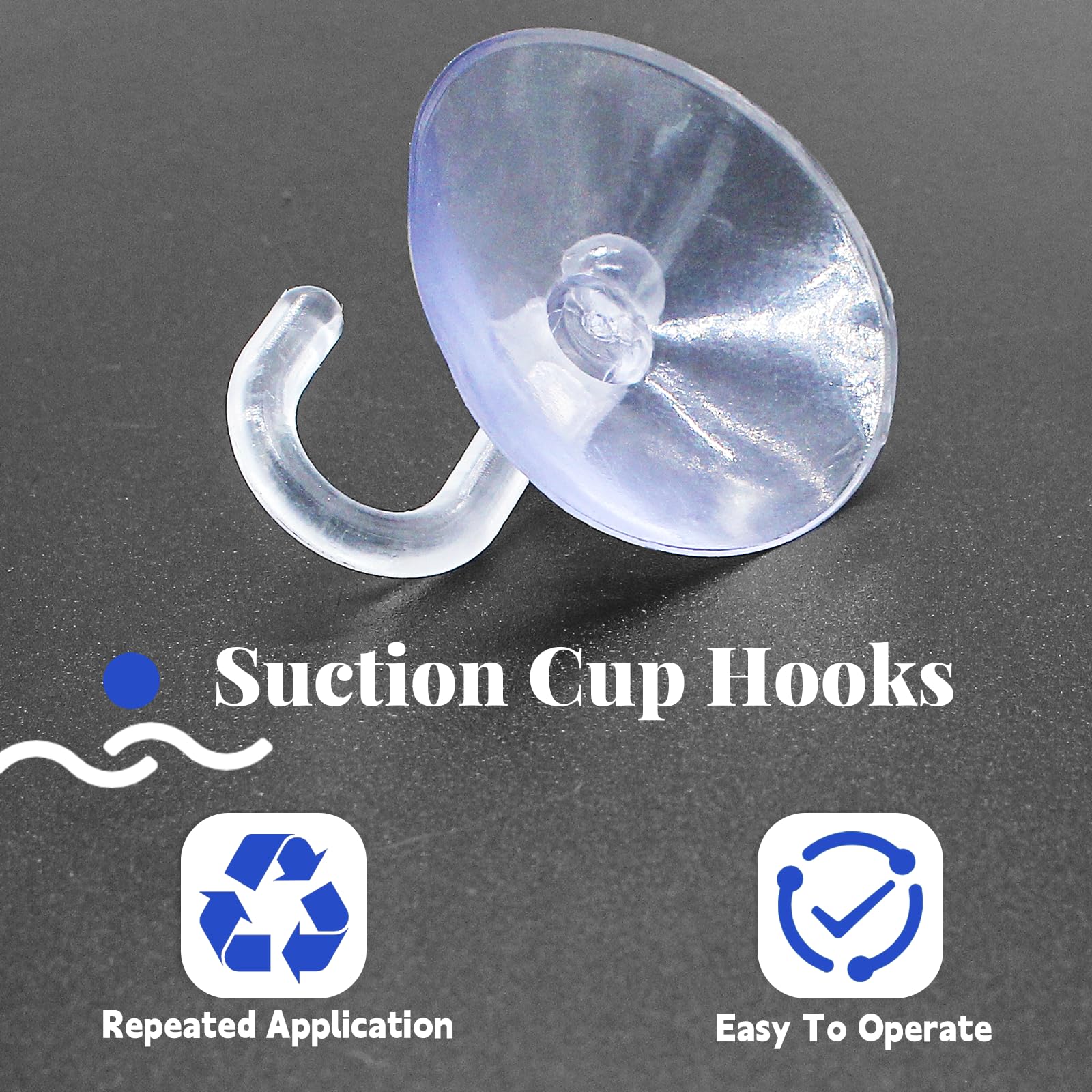 Kyuionty 30 Pack Suction Cup Hooks, Clear Plastic Suction Cups Wall Hooks Transparent Reusable Suction Cups Sucker Pads Hooks for Glass Window Wall Bathroom Shower Kitchen (30mm)